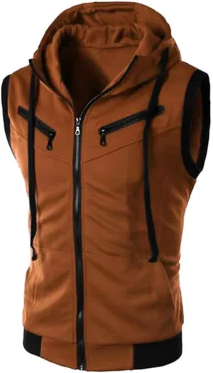 Mens Tank Top Hoodie Men's Sleeveless Zip Up Hooded Tank Tops T Shirt Hoodie Zip-up Vests Jacket