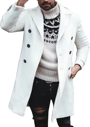 Mens Trench Coat Notched Collar Single Breasted Peacoat Winter Overcoat With Pockets Windbreaker Warm Jackets