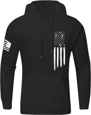 Men's Trendy Hoodies Oversized Sweatshirts Drawstring Fall Hooded Long Sleeve USA Flag Printed Hoodie with Pockets
