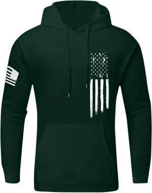 Men's Trendy Hoodies Oversized Sweatshirts Drawstring Fall Hooded Long Sleeve USA Flag Printed Hoodie with Pockets