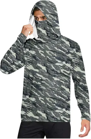 Mens UPF 50  Fishing Shirts Tops Long Sleeve UV Sun Protection Rash Guard Lightweight Sun Hoodie with Face Mask