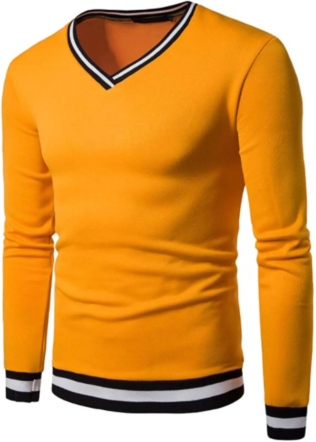 Mens V Neck Low Cut Stretch Muscle Basic Pullover Shirts Tops Slim Fit Thermal Long Sleeve Casual Grunge Sweater