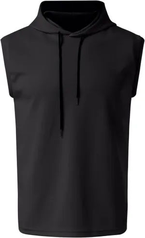 Men's Workout Hooded Tank Tops Summer Quick Dry Sleeveless Muscle Cut Off Shirts Bodybuilding Gym Athletic Vests Tee