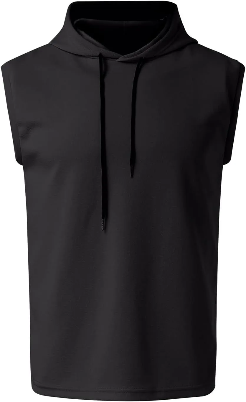 Men's Workout Hooded Tank Tops Summer Quick Dry Sleeveless Muscle Cut Off Shirts Bodybuilding Gym Athletic Vests Tee