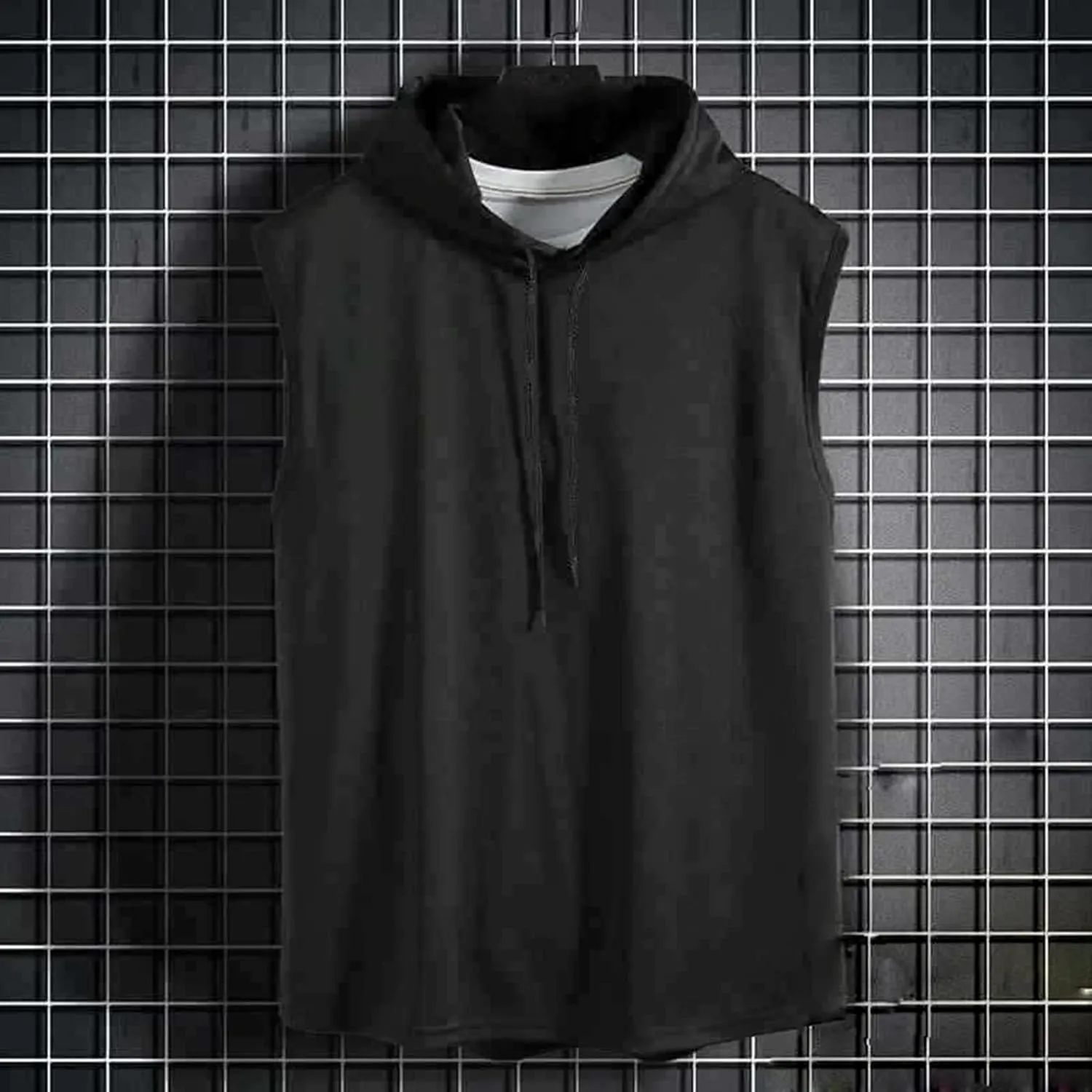 Men's Workout Hooded Tank Tops Summer Quick Dry Sleeveless Muscle Cut Off Shirts Bodybuilding Gym Athletic Vests Tee
