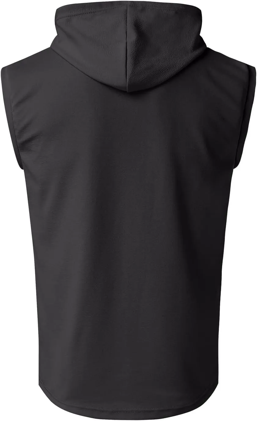 Men's Workout Hooded Tank Tops Summer Quick Dry Sleeveless Muscle Cut Off Shirts Bodybuilding Gym Athletic Vests Tee
