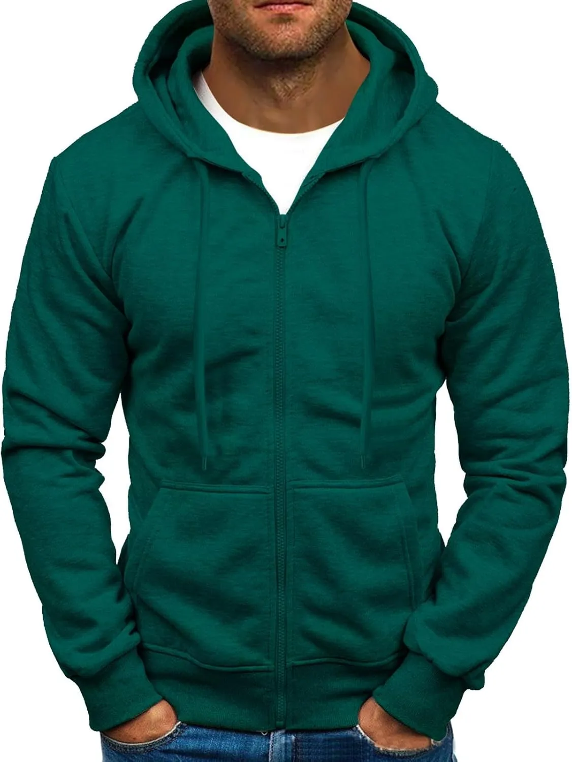 Men's Zip-Up Hoodie Fleece Full-Zip Hoodie Solid Soft Top Coat Long Sleeve Hooded Sweatshirt Top Jacket Zip Up