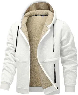 Men's Zip Up Hoodies Zip Up Fuzzy Sherpa Lined Jacket Drawstring Hooded Sweatshirts Winter Thick Thermal Fleece Coats