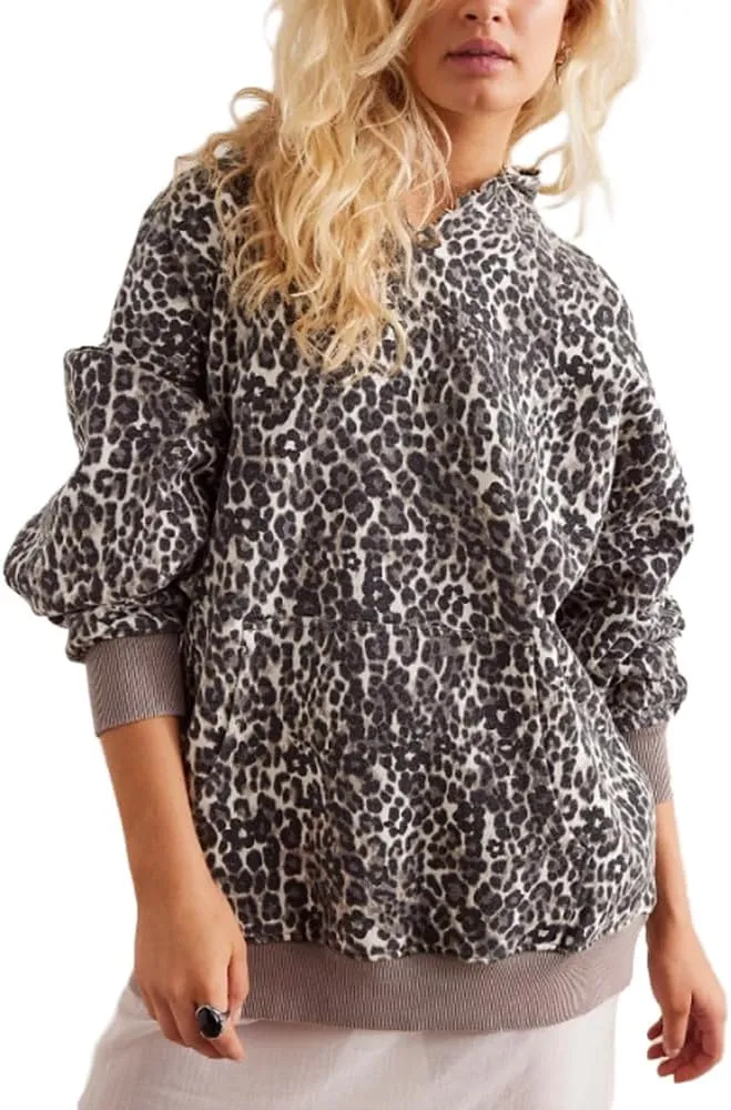Molilove Hoodies for Women Floral Leopard Print Tops Pullover Hooded Sweatshirt with Pocket