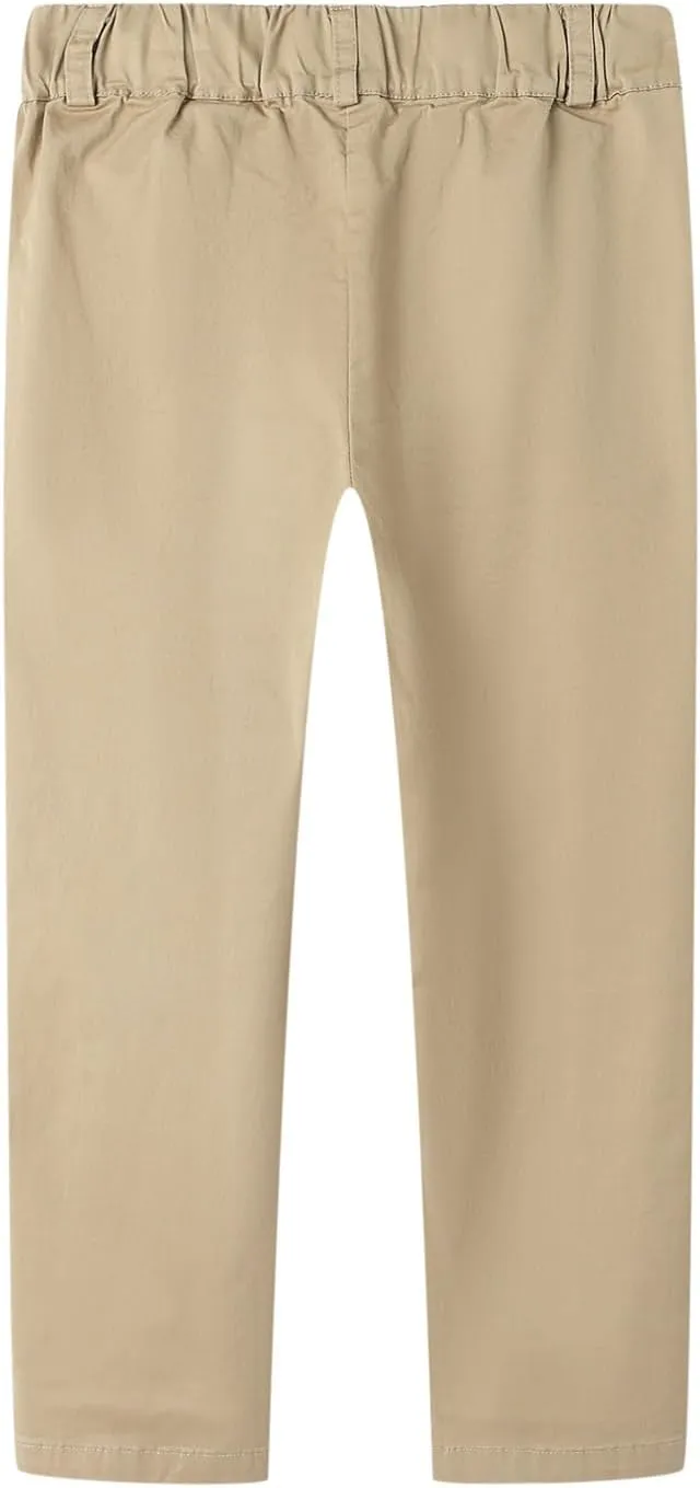 Mud Kingdom Boys Chino Pants School Uniform Cotton Plain Pull On Flat Front Relaxed Skinny 4T-Size 12