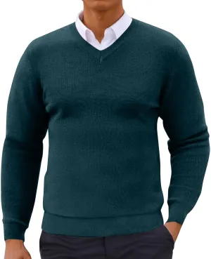 Muscularfit Long Sleeve Shirts for Men with Designs Loose Fit V Neck Knitted Cotton Sweaters Causal Fashion Pullover Top Fall