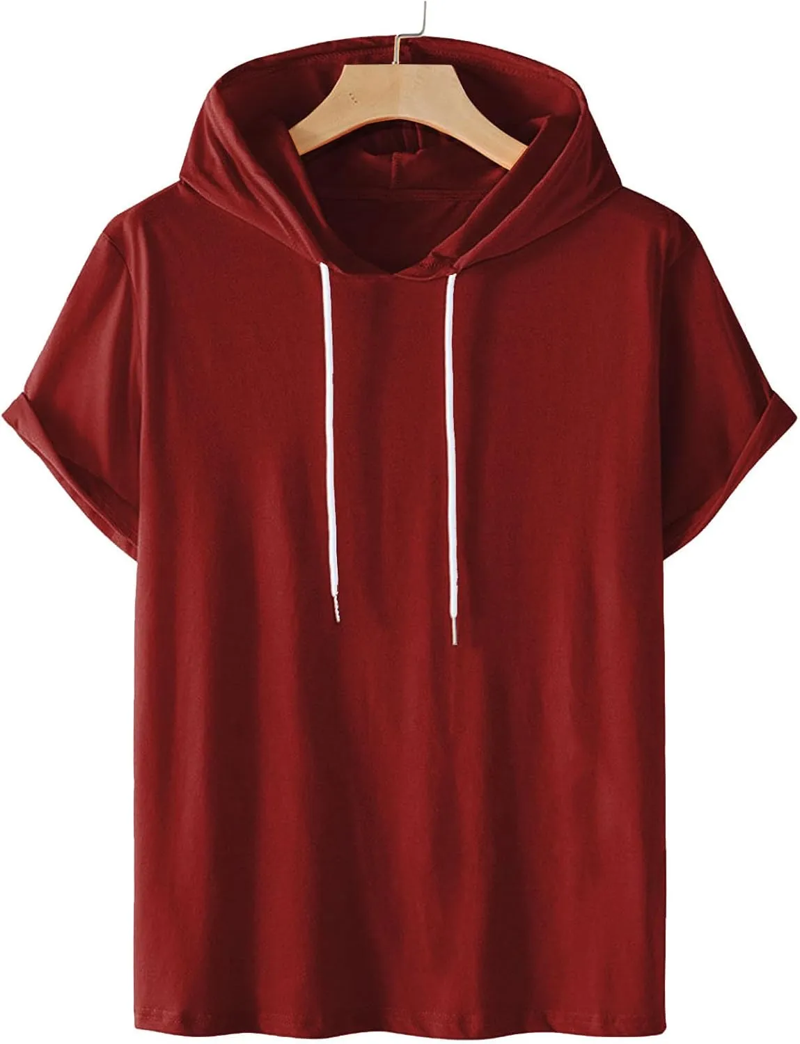 Muscularfit Men Shirts Short Sleeve Solid Summer Vacation Hooded Shirt Drawstring Gym Workout Hoodies Outfits Clothing 2025
