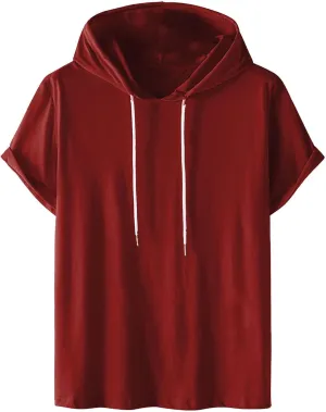 Muscularfit Men Shirts Short Sleeve Solid Summer Vacation Hooded Shirt Drawstring Gym Workout Hoodies Outfits Clothing 2025