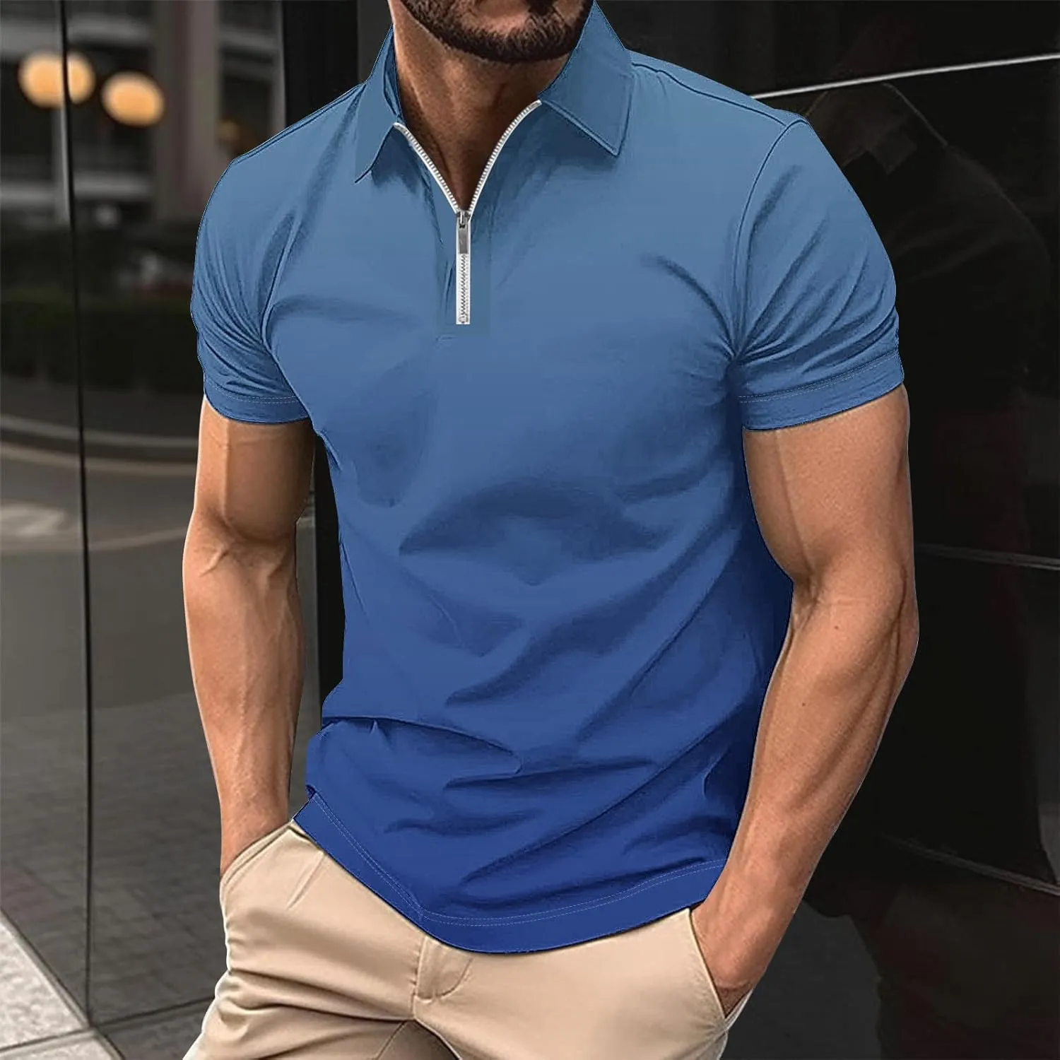 Muscularfit Mens Henley Shirts Short Sleeve Quarter Zipper Polo Shirt Summer Casual Loose Athletic Gym Workout Tee Tops 2024