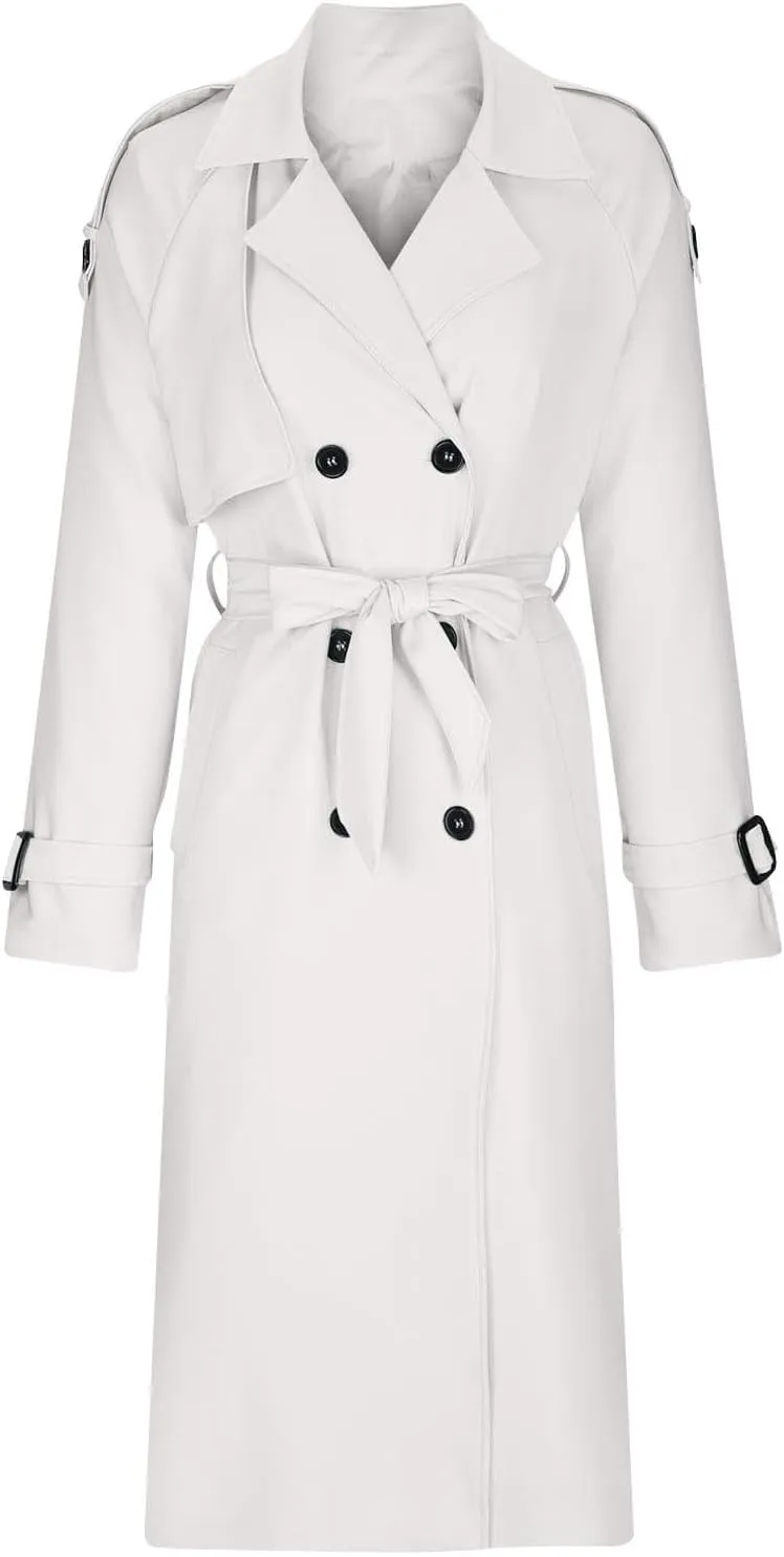 NBXNZWF Women's Trench Coat Double Breasted Classic Lapel Dressy Overcoat with Belt Waterproof Windbreaker Long Outerwear