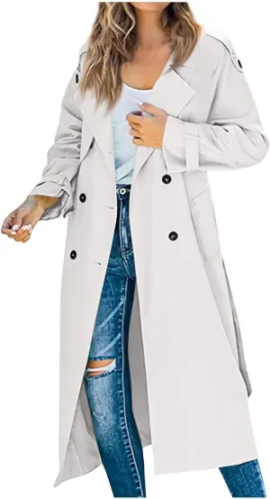 NBXNZWF Women's Trench Coat Double Breasted Classic Lapel Dressy Overcoat with Belt Waterproof Windbreaker Long Outerwear