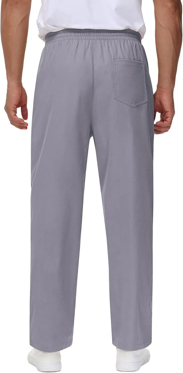 Neer 3 Pack Men's Casual Chino Pants, Summer Lounge Elastic Waist Drawstring Straight Leg Outdoor Pants Trousers with Pockets