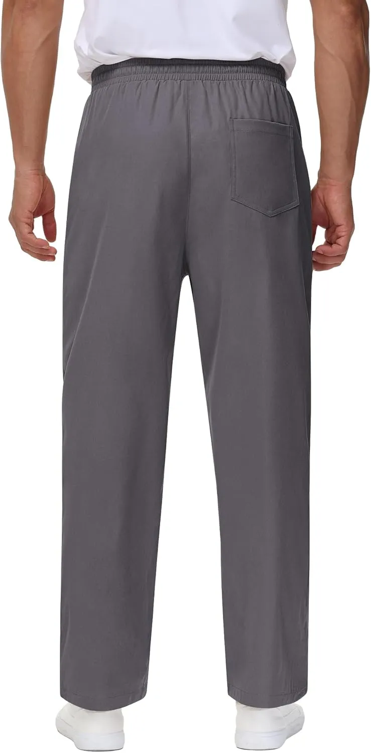 Neer 3 Pack Men's Casual Chino Pants, Summer Lounge Elastic Waist Drawstring Straight Leg Outdoor Pants Trousers with Pockets