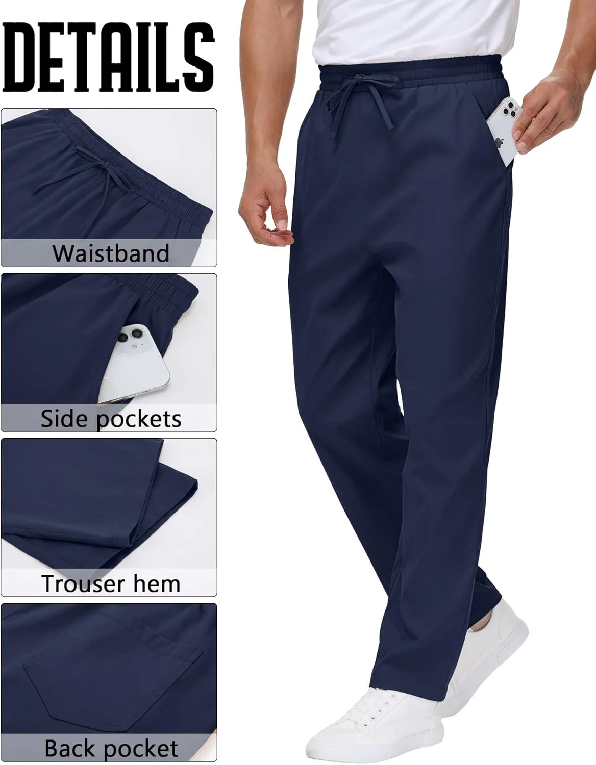Neer 3 Pack Men's Casual Chino Pants, Summer Lounge Elastic Waist Drawstring Straight Leg Outdoor Pants Trousers with Pockets