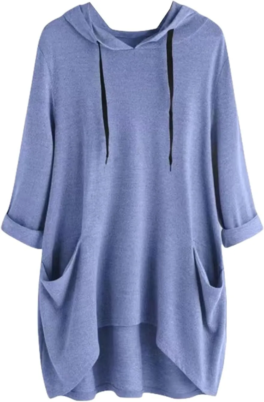 Oversized Hoodie Dress for Women Casual Drawstring Long Sweatshirt with Pocket Hooded Mini Sweatshirt Dress