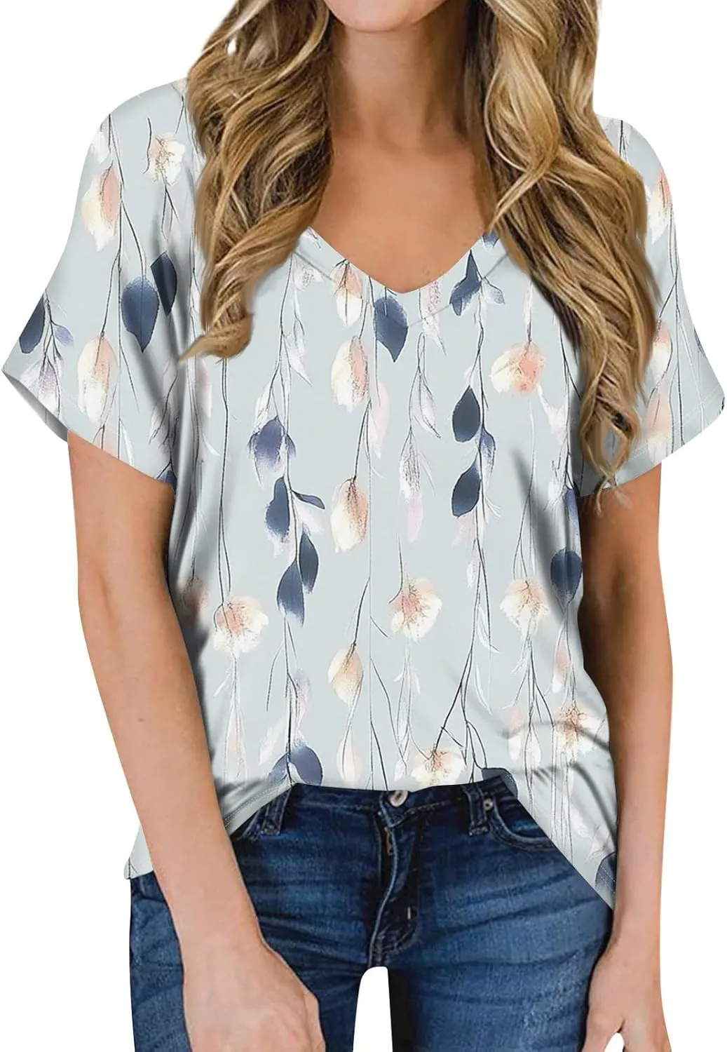 Oversized Tshirts for Women V Neck Summer Tops Short Sleeve Plus Size Casual Blouse Dressy Tee