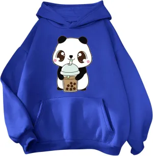 Panda Printed Hoodies for Women Teen Girls Soft Casual Long Sleeve Hooded Sweatshirts Oversized Drawstring Cute Pullover Tops