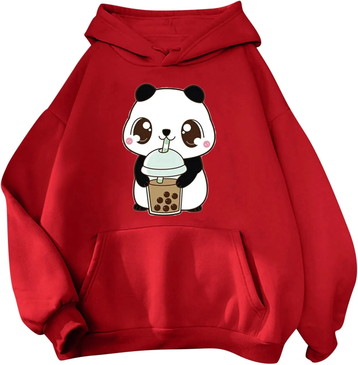 Panda Printed Hoodies for Women Teen Girls Soft Casual Long Sleeve Hooded Sweatshirts Oversized Drawstring Cute Pullover Tops
