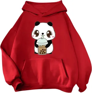 Panda Printed Hoodies for Women Teen Girls Soft Casual Long Sleeve Hooded Sweatshirts Oversized Drawstring Cute Pullover Tops