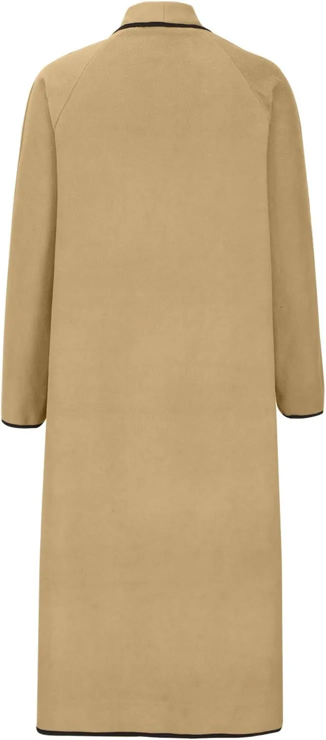 Pea Coats for Women Cashmere Wool Blend Warm Winter Coats Notch Lapel Open Front Trench Coats Overcoat