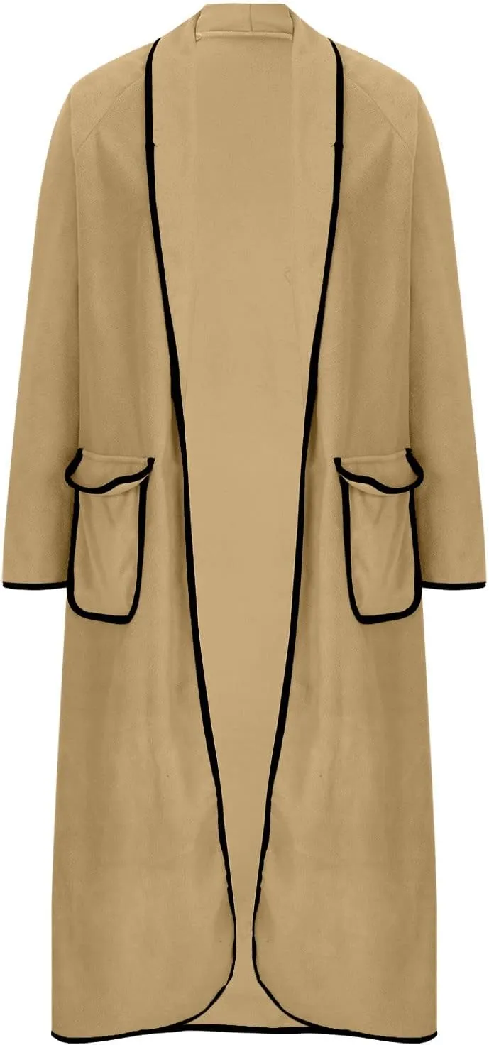 Pea Coats for Women Cashmere Wool Blend Warm Winter Coats Notch Lapel Open Front Trench Coats Overcoat