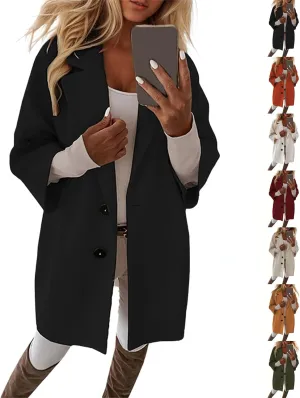 Pea Coats for Women Trendy Lapel Button 3/4 Sleeve Coats Winter Double Breasted Wool Coats with Pockets