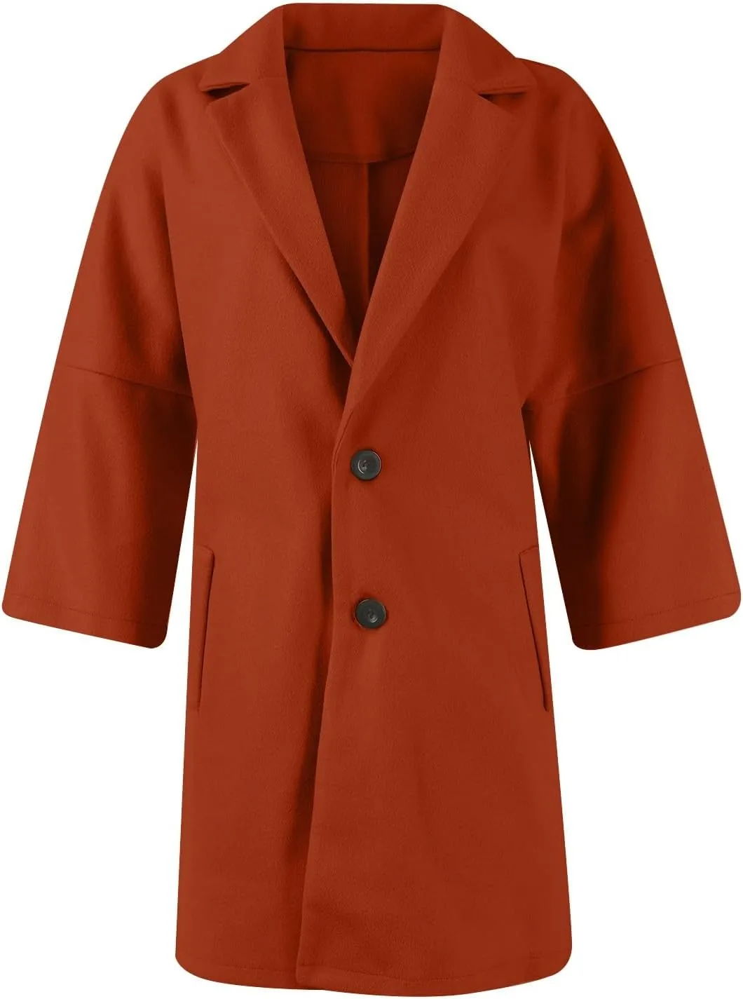 Pea Coats for Women Trendy Lapel Button 3/4 Sleeve Coats Winter Double Breasted Wool Coats with Pockets