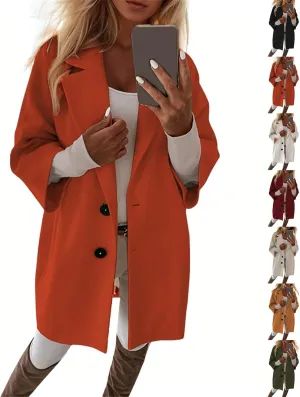 Pea Coats for Women Trendy Lapel Button 3/4 Sleeve Coats Winter Double Breasted Wool Coats with Pockets