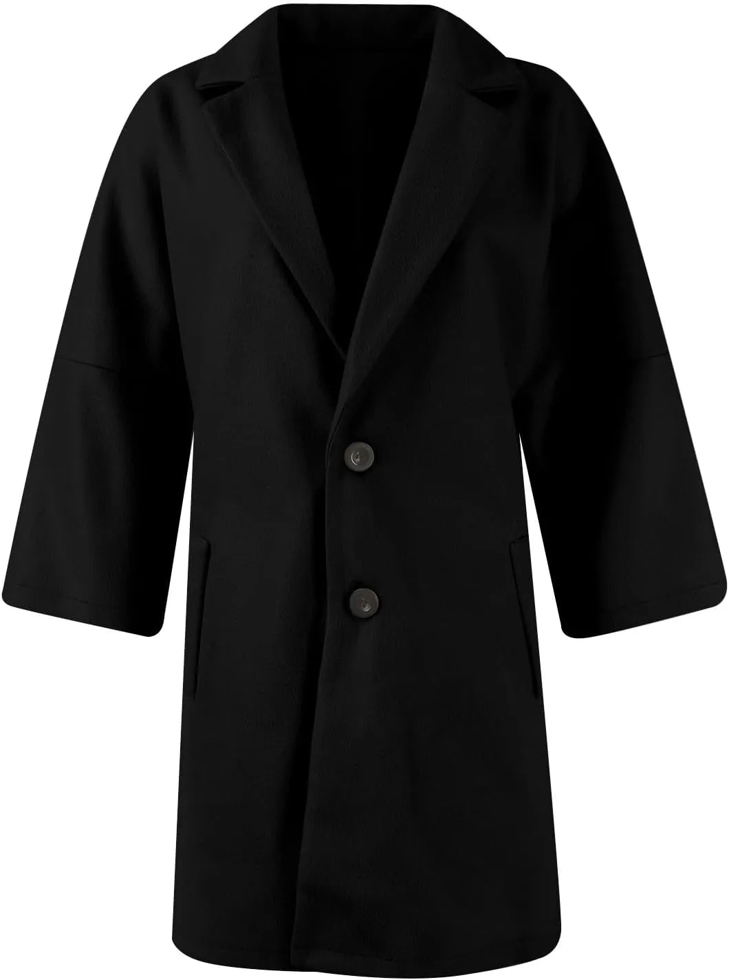 Pea Coats for Women Trendy Lapel Button 3/4 Sleeve Coats Winter Double Breasted Wool Coats with Pockets
