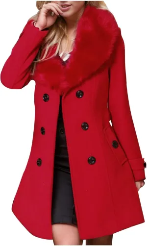 Pea Coats for Women Winter Coat Short Length Womens Double Breasted Trench Coat Trendy Coat with Plush Collar