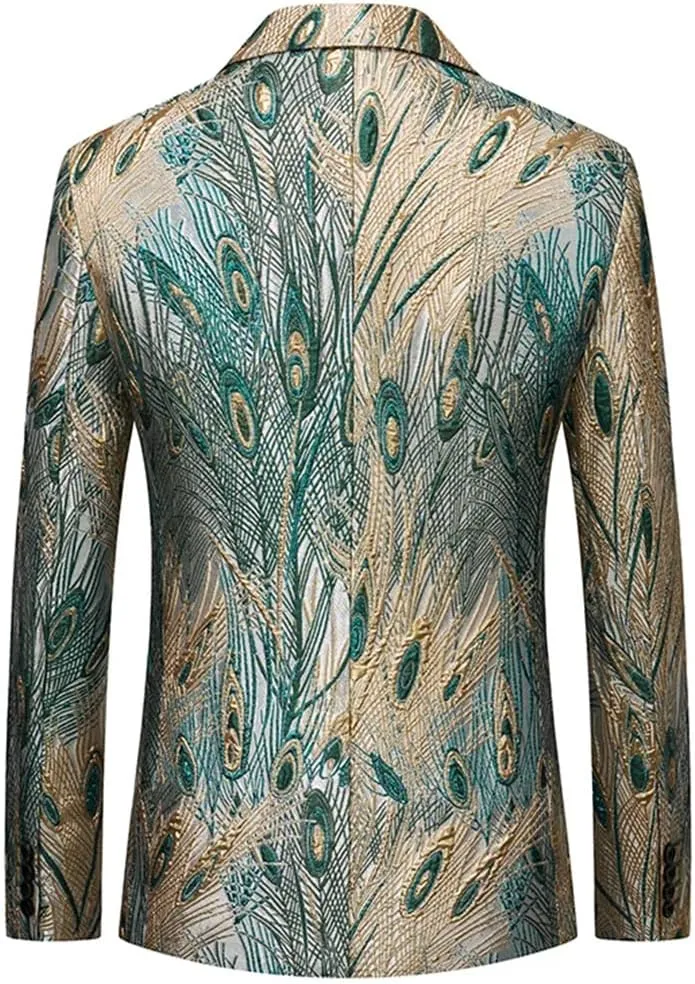 Peacock Feathers Blazers for Men Slim Fit Print Dress Jacket
