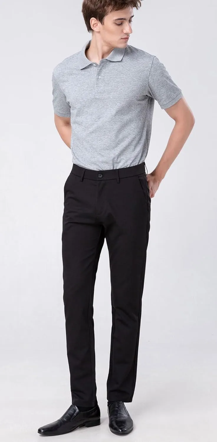 Plaid&Plain Men’s Slim Fit Dress Pants Stretch Dress Pants