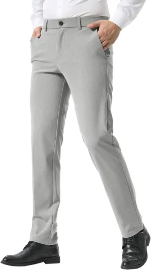Plaid&Plain Men’s Slim Fit Dress Pants Stretch Dress Pants