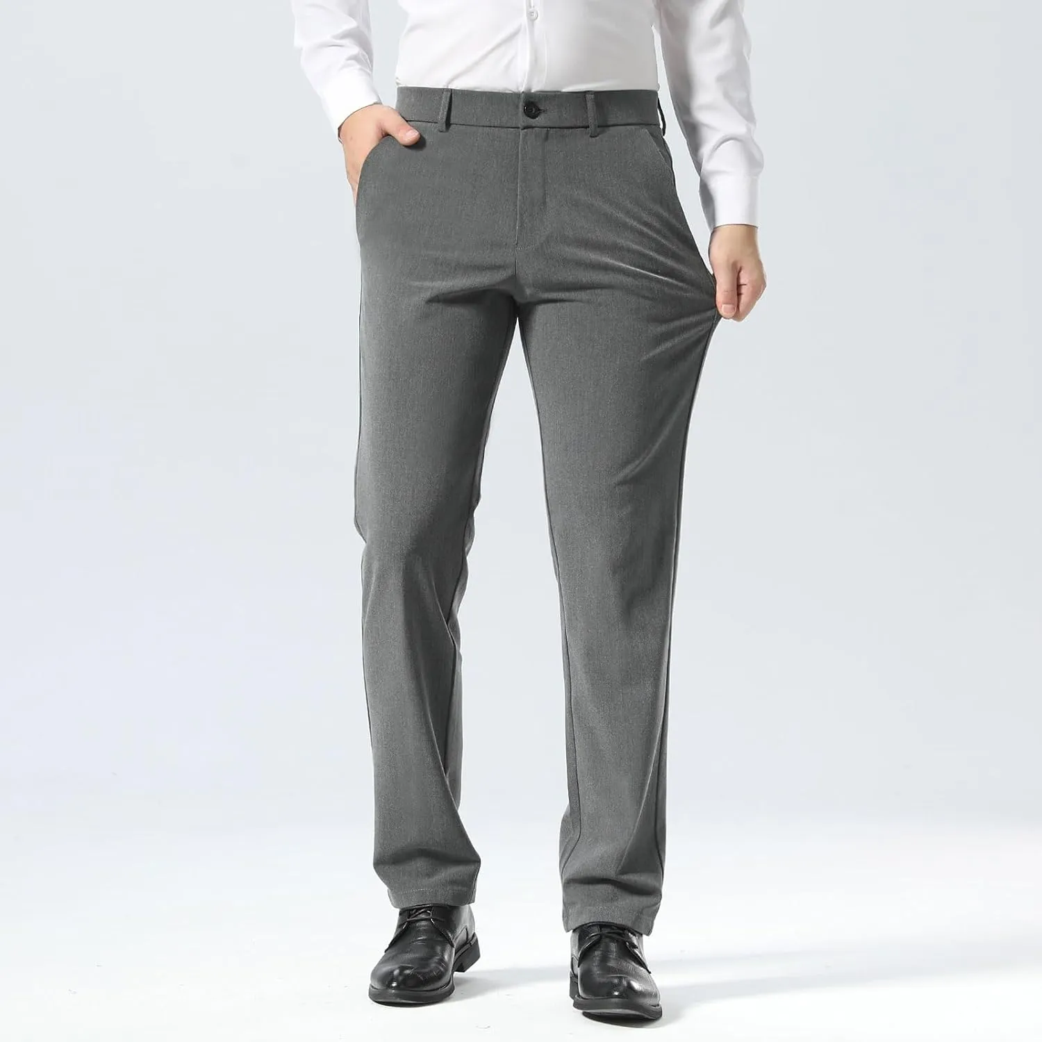 Plaid&Plain Men’s Slim Fit Dress Pants Stretch Dress Pants