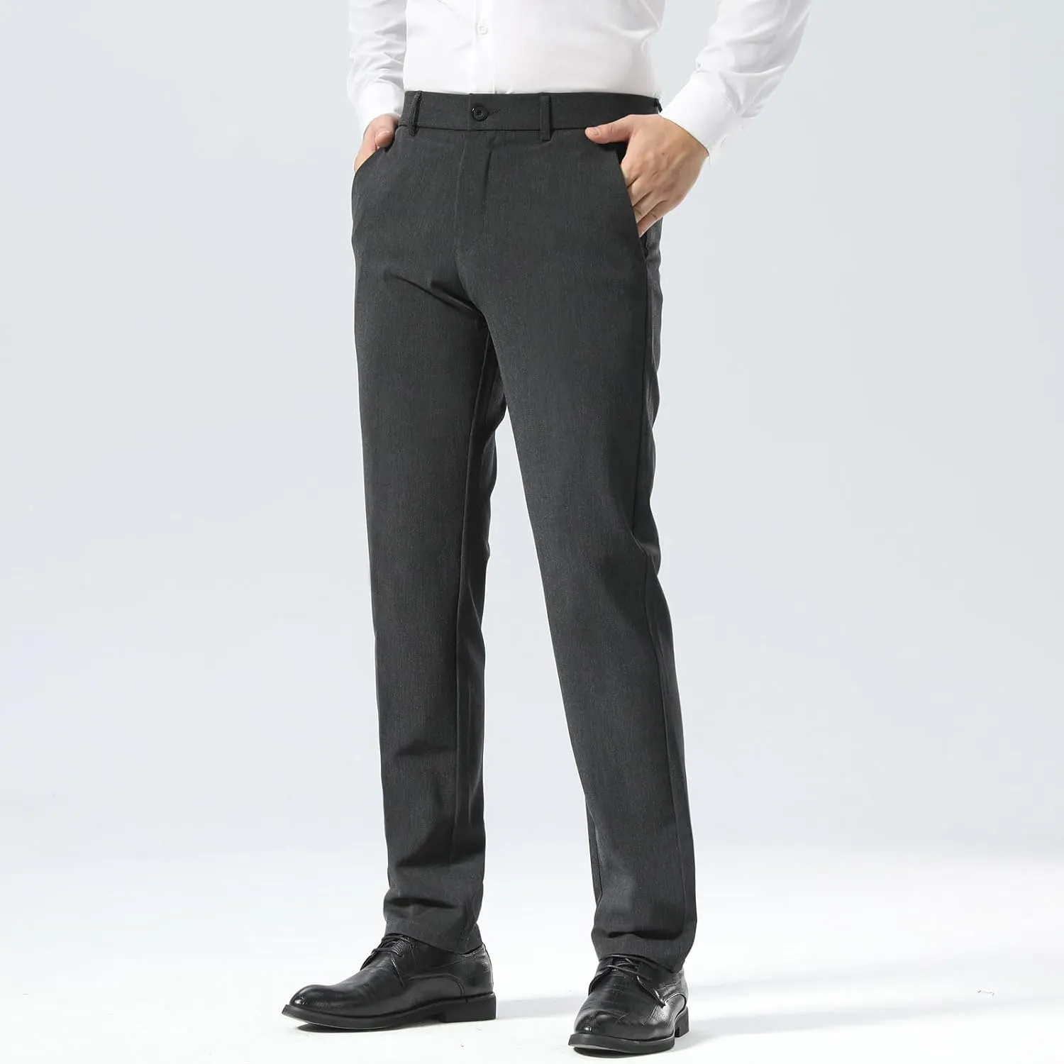 Plaid&Plain Men’s Slim Fit Dress Pants Stretch Dress Pants
