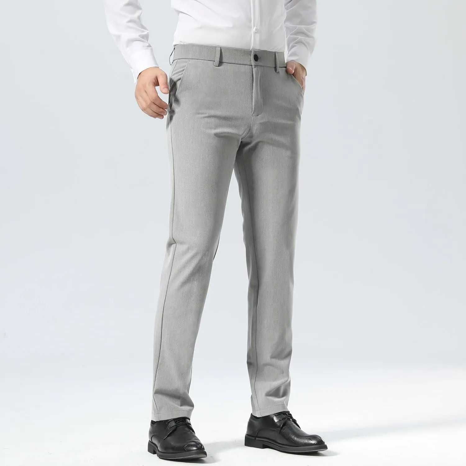 Plaid&Plain Men’s Slim Fit Dress Pants Stretch Dress Pants