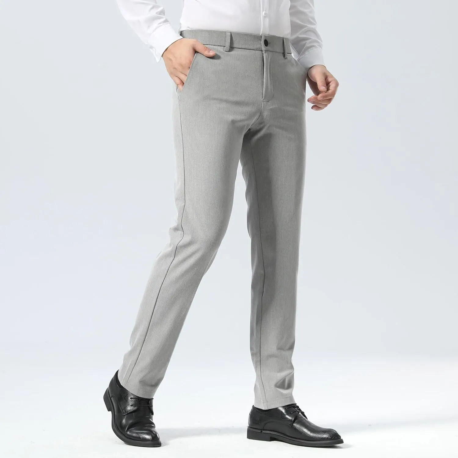 Plaid&Plain Men’s Slim Fit Dress Pants Stretch Dress Pants