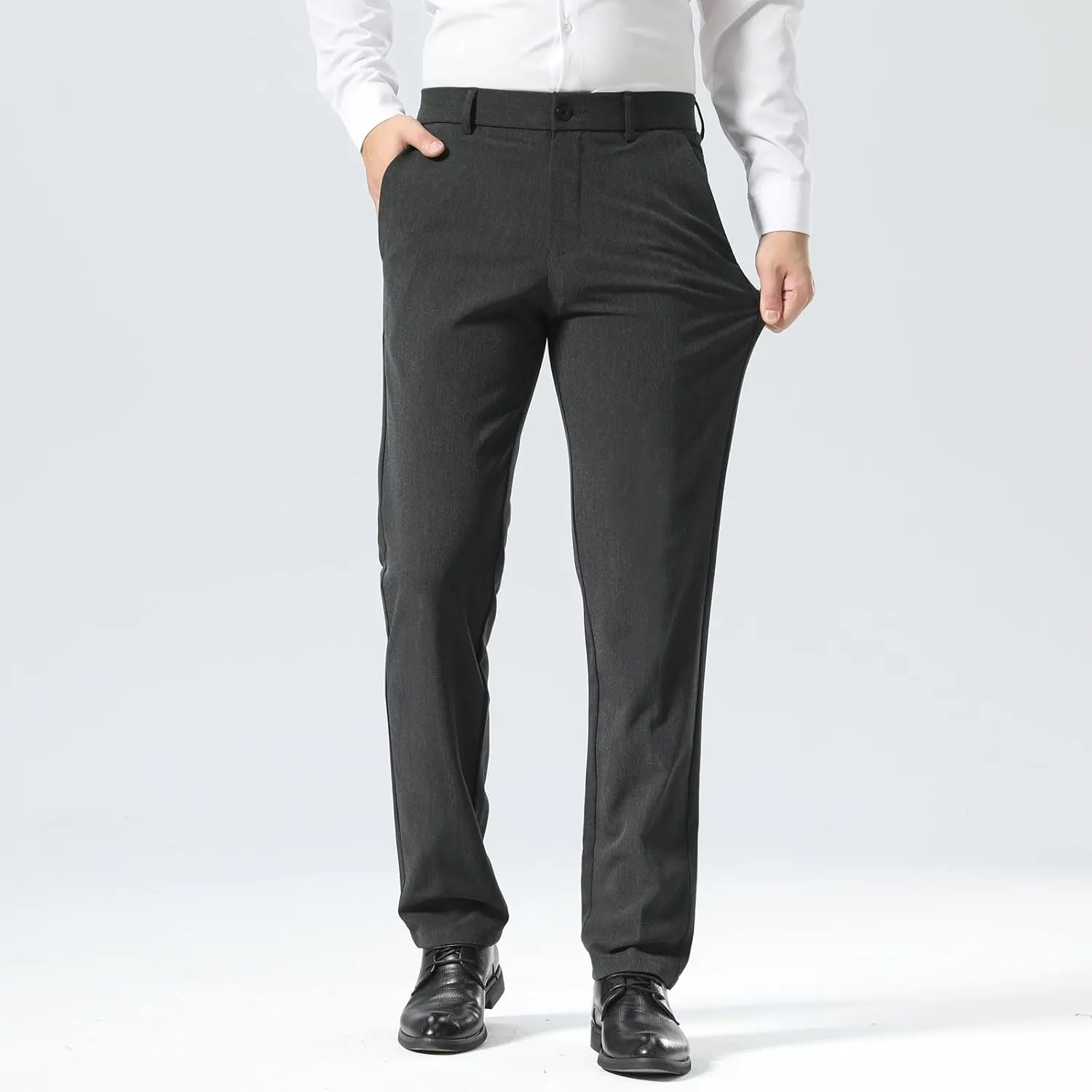 Plaid&Plain Men’s Slim Fit Dress Pants Stretch Dress Pants