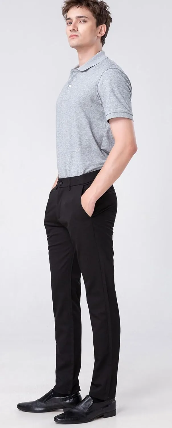 Plaid&Plain Men’s Slim Fit Dress Pants Stretch Dress Pants