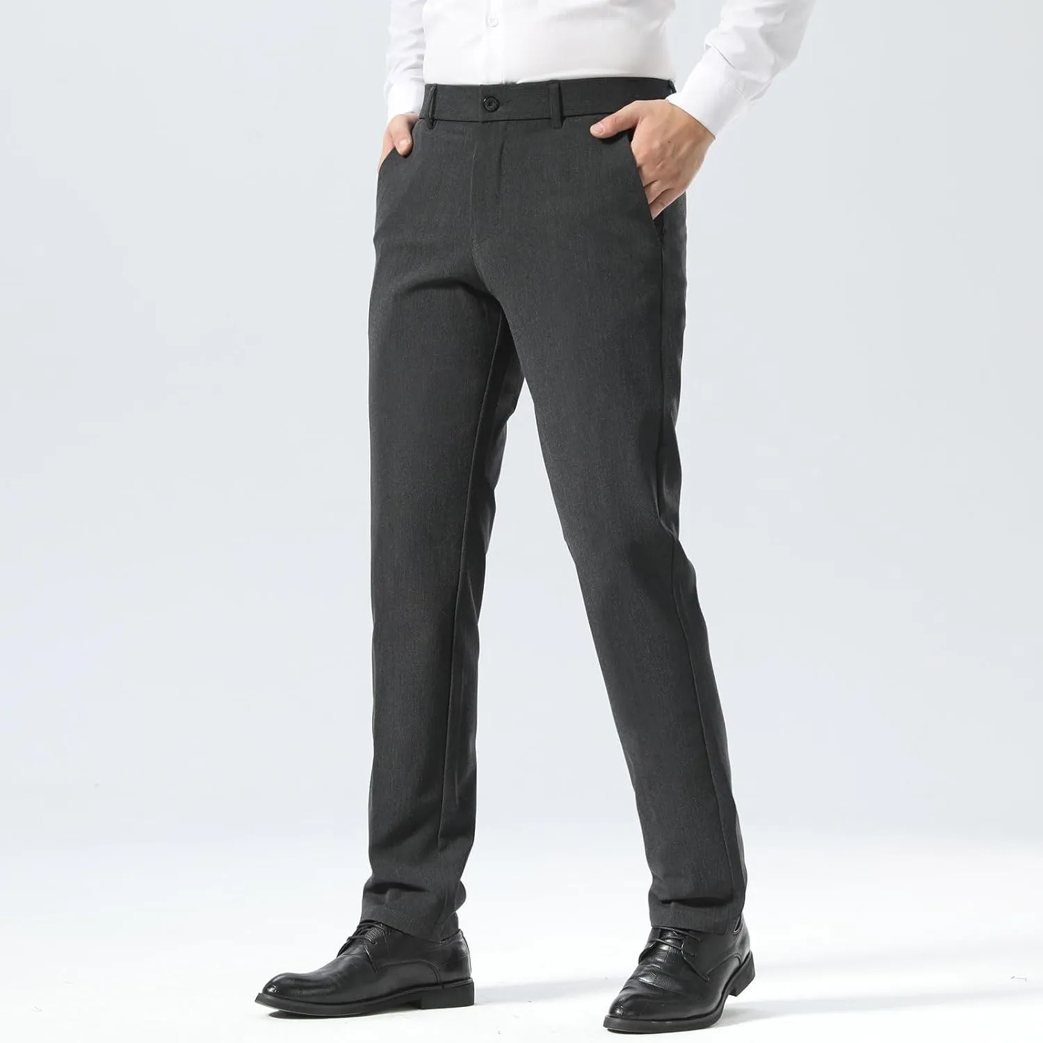 Plaid&Plain Men’s Slim Fit Dress Pants Stretch Dress Pants
