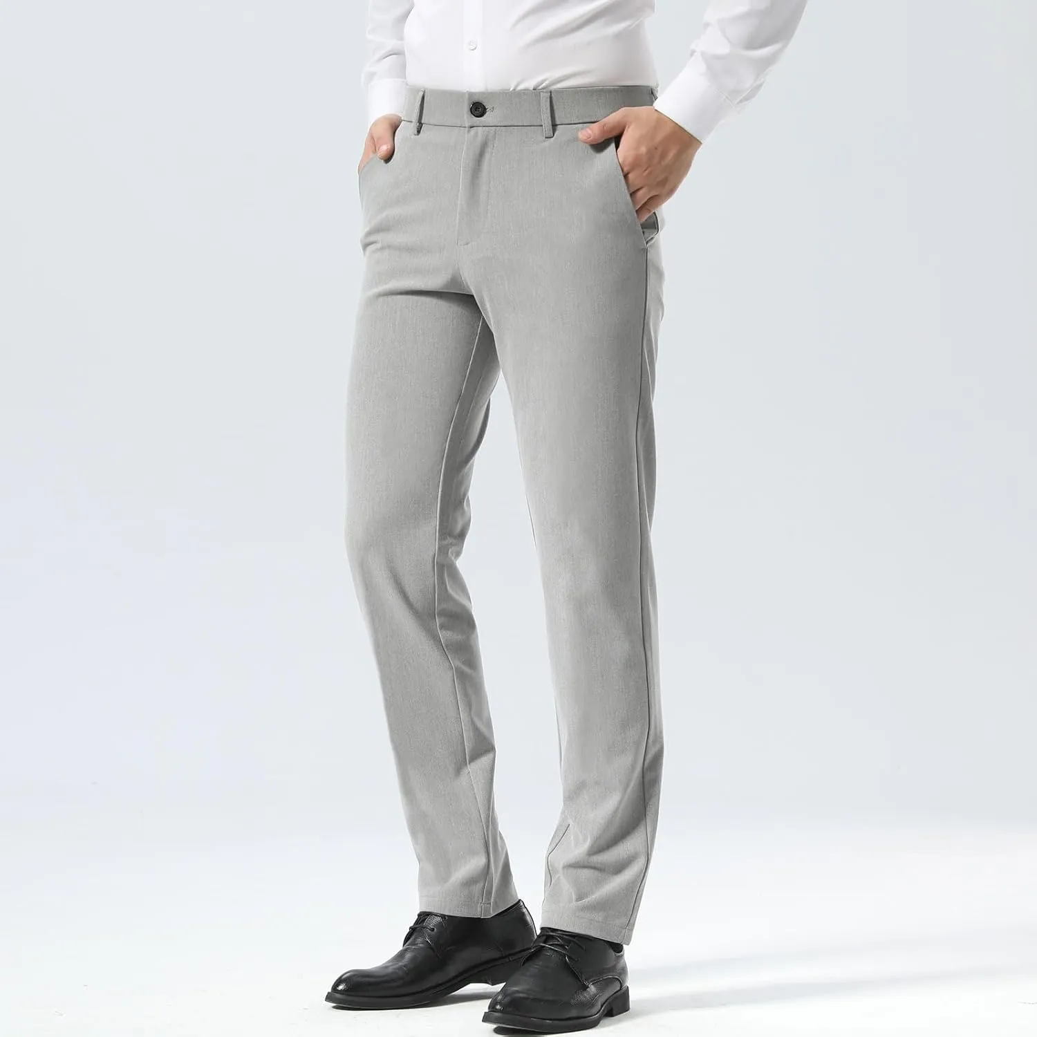 Plaid&Plain Men’s Slim Fit Dress Pants Stretch Dress Pants