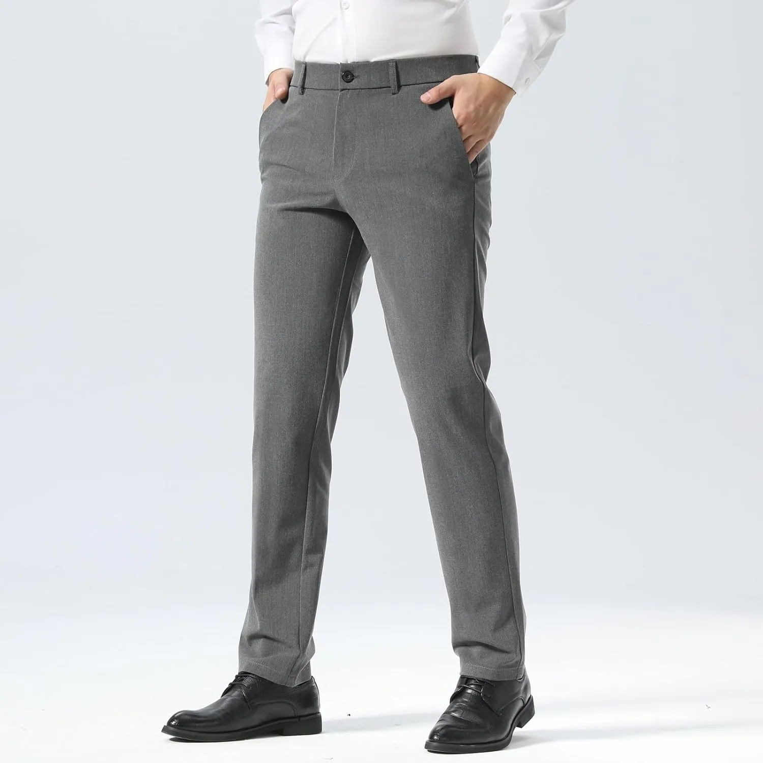 Plaid&Plain Men’s Slim Fit Dress Pants Stretch Dress Pants