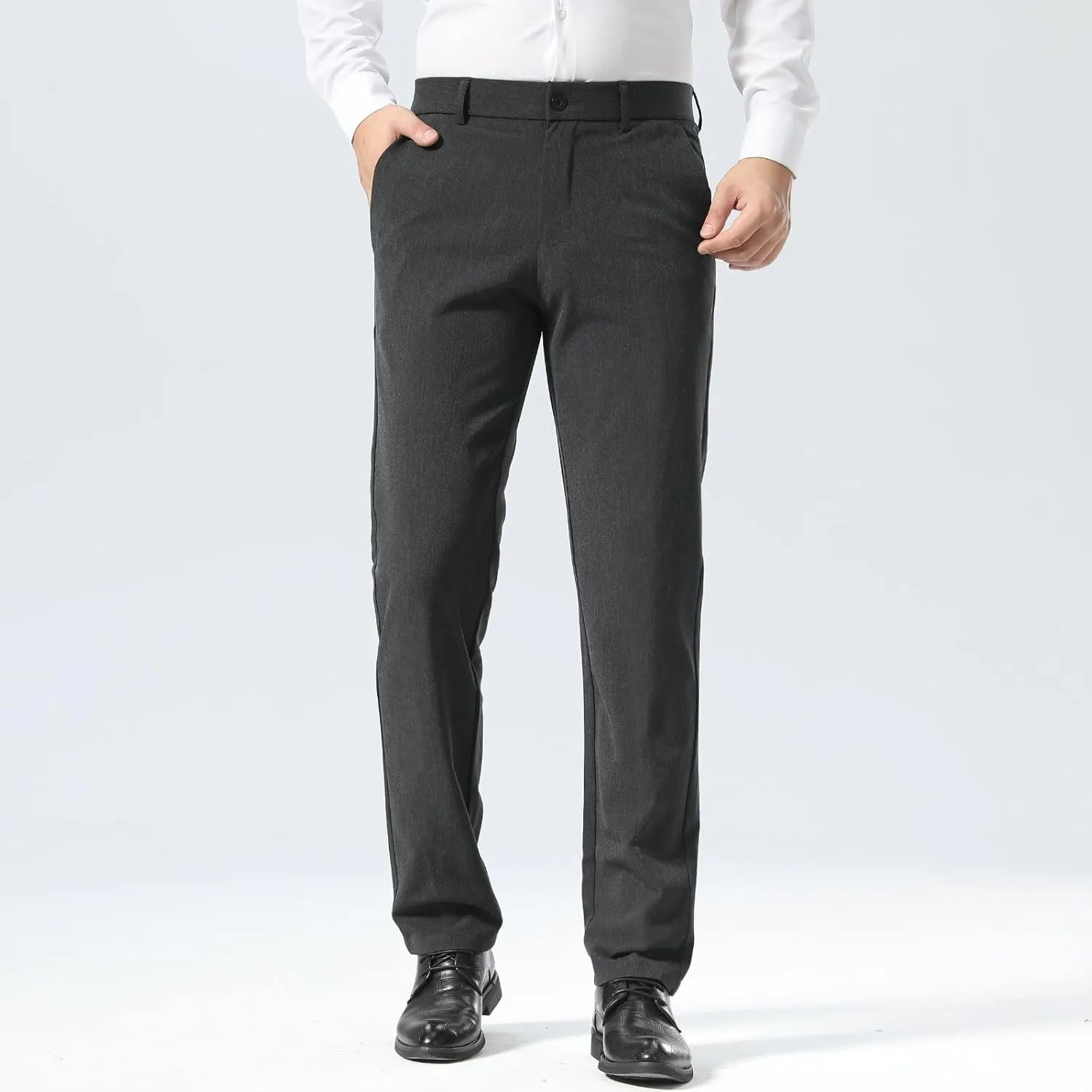 Plaid&Plain Men’s Slim Fit Dress Pants Stretch Dress Pants
