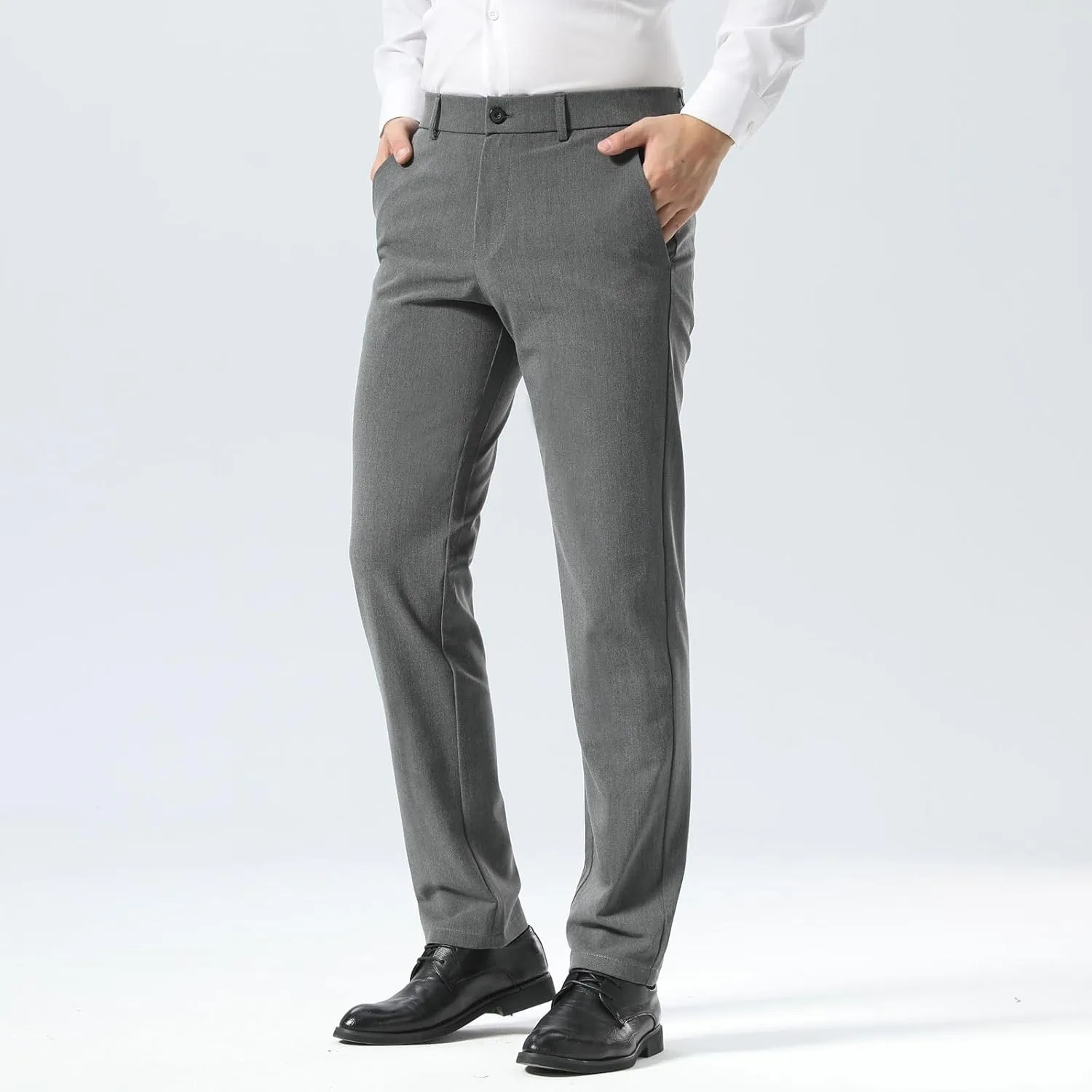 Plaid&Plain Men’s Slim Fit Dress Pants Stretch Dress Pants