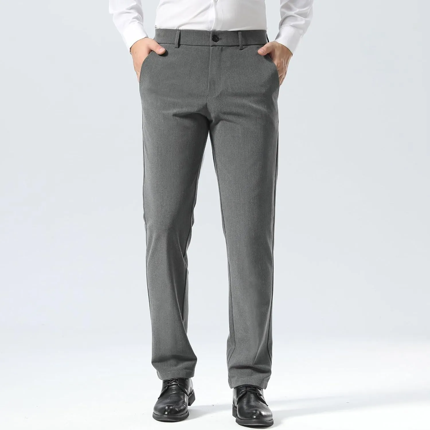 Plaid&Plain Men’s Slim Fit Dress Pants Stretch Dress Pants